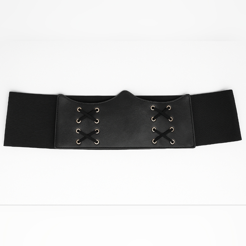 Black Faux Leather Corset Belt – Elastic Waist – Adjustable